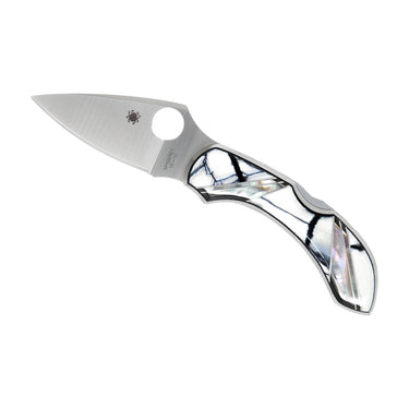 Mammoth Tusk White & Mother of Pearl, Spyderco Dragonfly, open