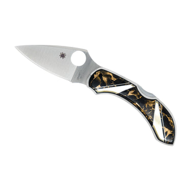 Obsidian with Bronze & Mother of Pearl, Spyderco Dragonfly, open