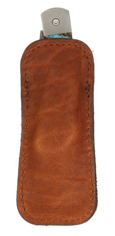American Buffalo Hide Knife Pouch with Pocket Clip — brown, front