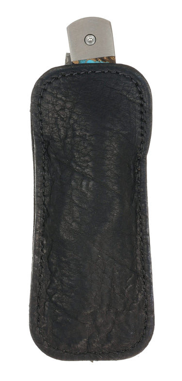 American Buffalo Hide Knife Pouch with Pocket Clip — black, front