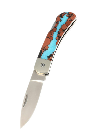 Vein Turquoise Collection 3" Lockback Knife, open, blade down