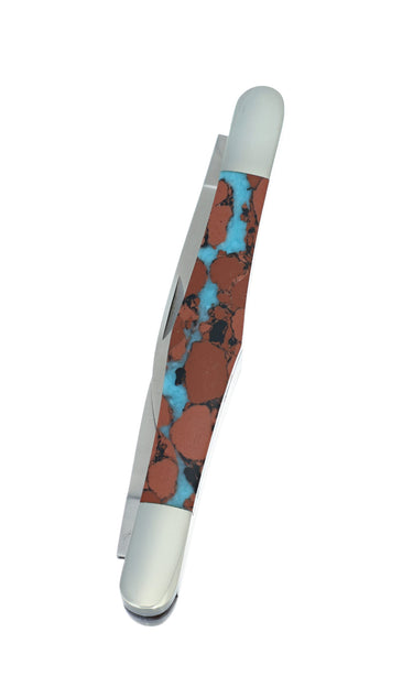 Two-Blade Tuxedo Knife – Vein Turquoise — closed