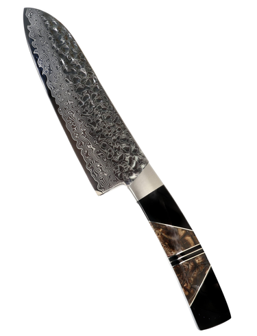 Hammer Damascus 7" Santoku Knife, fossilized mammoth and Jet handle