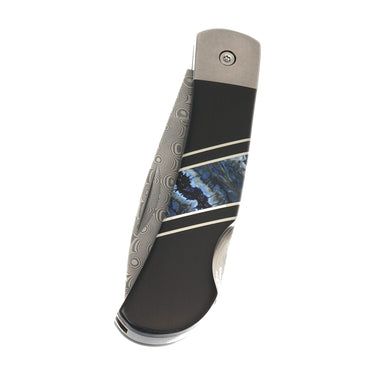 3" Damascus Lockback — Blue Mammoth Tooth, Jet — Closed