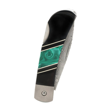 3" Lockback 110-Layer Stainless Damascus – Malachite with Jet — closed