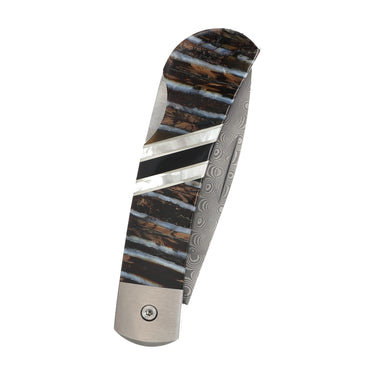 3" Lockback 110-Layer Stainless Damascus – Natural Fossilized Mammoth Tooth — closed