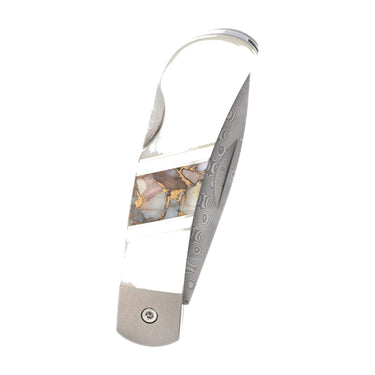 3" Damascus Lockback — Mother-of-Pearl, Peruvian Opal — Closed