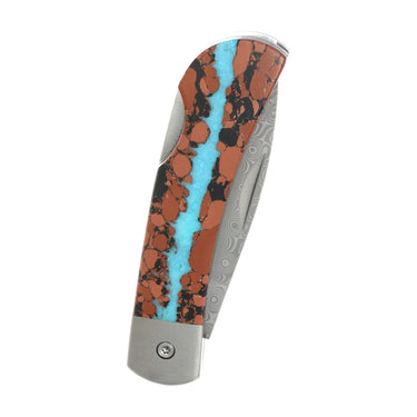 Titanium Damascus Collection Vein Turquoise 3" Lockback Knife, closed