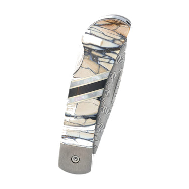 3" Lockback 110-Layer Stainless Damascus – White Mammoth Tusk — closed