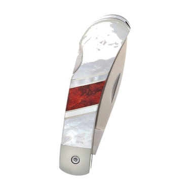 3" Lockback 440C Stainless Steel – Red Coral with Mother of Pearl — closed
