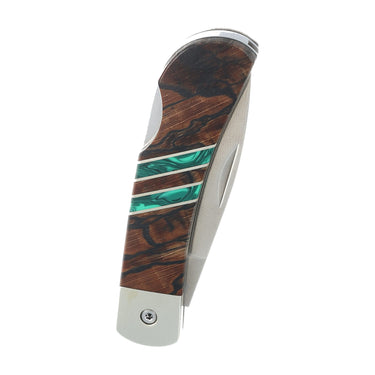 3" Lockback 440C Stainless Steel – Spalted Beech with Malachite — closed