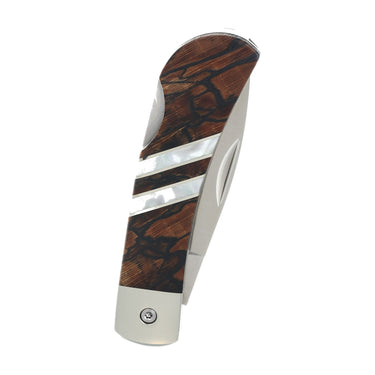 3" Lockback 440C Stainless Steel – Spalted Beech with Mother of Pearl — closed