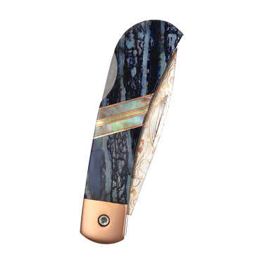 3" Lockback Copper & Brass Core Damascus (VG-10) | Fossilized Mammoth Tooth, closed