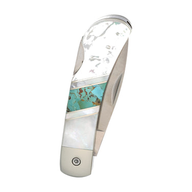 Jewelry Collection Mother of Pearl - 3" Lockback, Turquoise and Mother of Pearl, closed