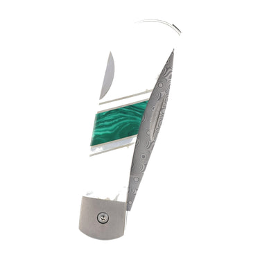 Jewelry Collection Mother of Pearl - Damascus - 3" Lockback, Malachite and Mother of Pearl, closed