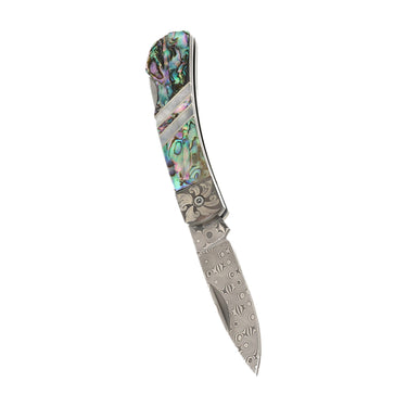 3" Damascus Lockback — Abalone / Engraved — Down