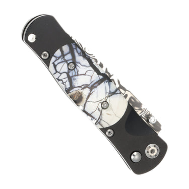 Tesoro Damasteel Button Lock 3½" — White Mammoth Tusk / Black Cerakote — Closed
