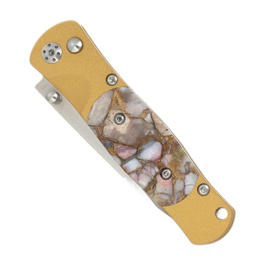 Tesoro Button Lock 3½" — Peruvian Opal / Gold Cerakote — Closed