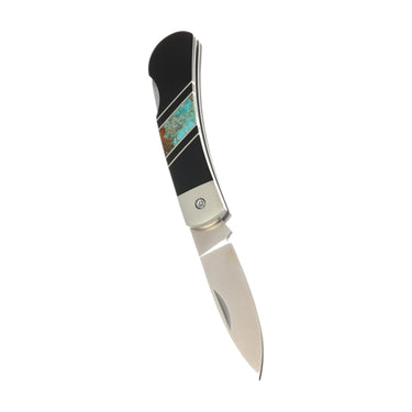 3" Lockback 440C Stainless Steel – Turquoise with Jet — open, blade down