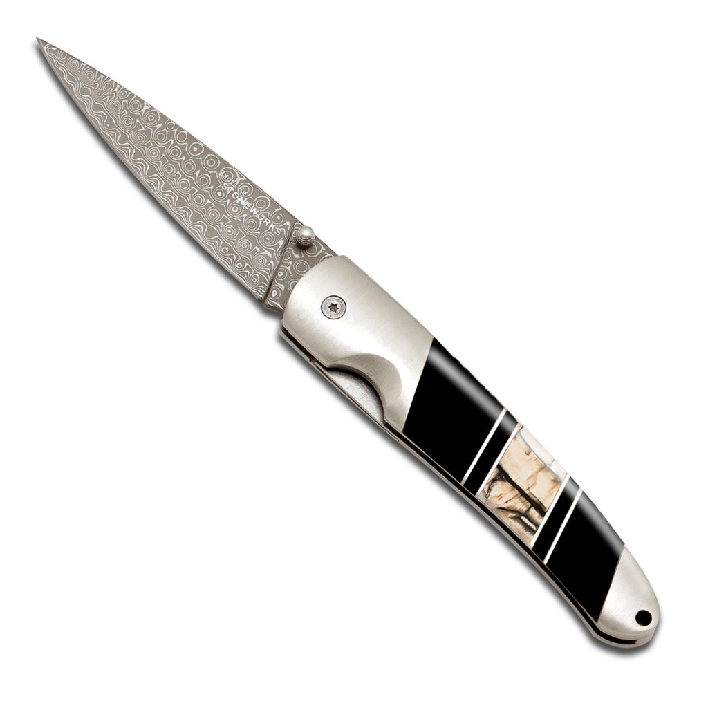 Woolly Mammoth Tusk Jewelry Collection Damascus Steel 4" Linerlock w/ pocket clip
