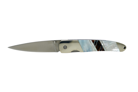 Mother of Pearl - Woolly Mammoth Molar- 4" Linerlock - Stainless Steel Blade