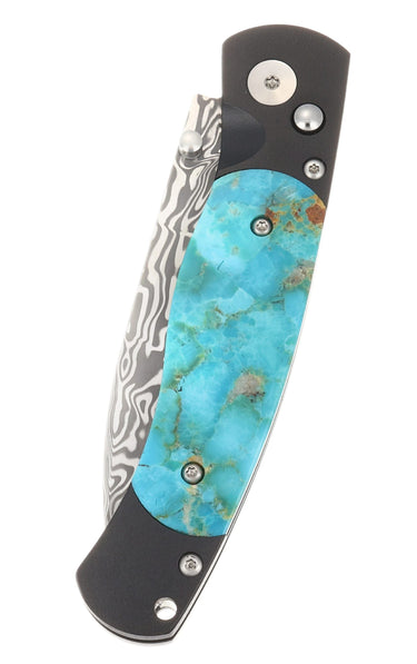 El Rey Damasteel Button Lock – Kingman Blue Green with Cerakote Black