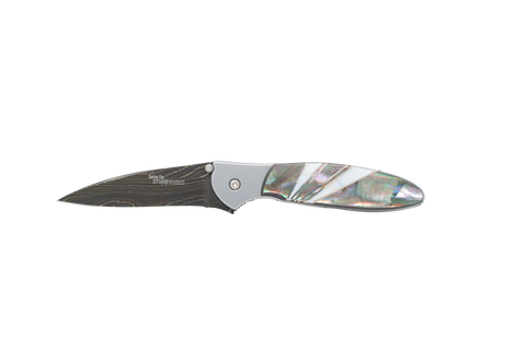 Damascus Blade Kershaw Leek- Black Lip Mother of Pearl and Mother of Pearl