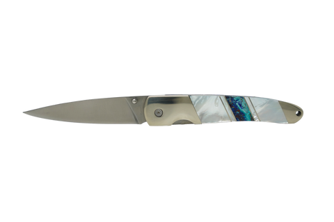 Jewelry Collection Mother of Pearl  - 4"  Stainless Steel Blade Linerlock with pocket clip