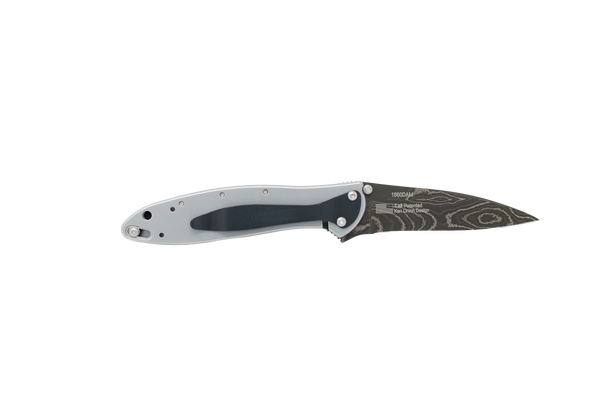 Damascus Blade Kershaw Leek- Red Coral and Black Lip Mother of Pearl