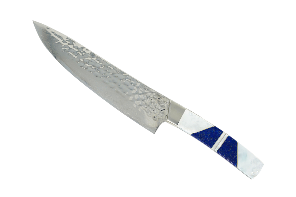 Jewelry Mother of Pearl - Hammered Damascus 8" Chefs Kitchen Knife