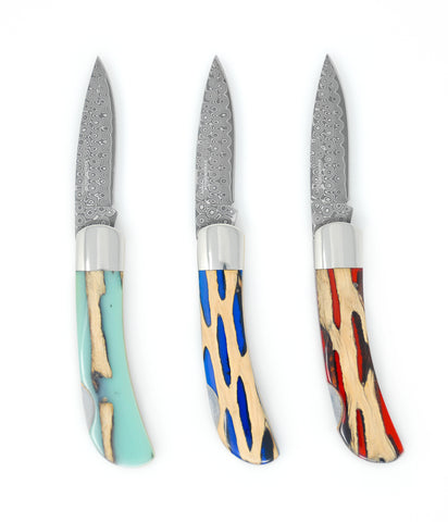Natural Stabilized Cholla Cactus - Damascus 3" Lockback with 2 1/4" blade.