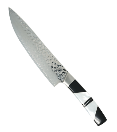 Hammered Damascus Jewelry Collection, Mother of Pearl with Jet, 8in Chefs Kitchen Knife