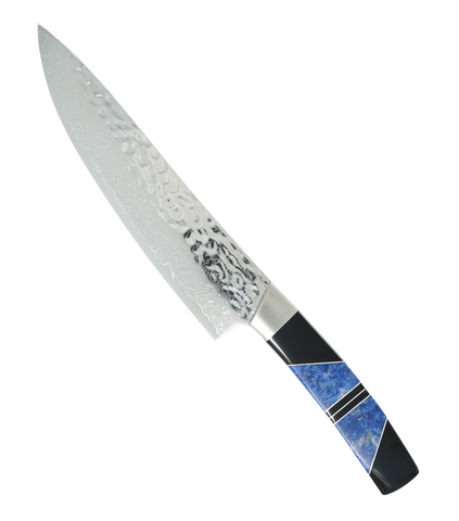 Hammered Damascus - Lapis with Jet - 8in Chefs Kitchen Knife
