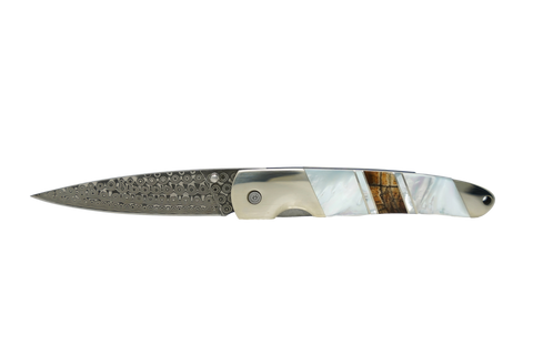 Mother of Pearl - Woolly Mammoth Tusk - Titanium Body Damascus 4" Linerlock