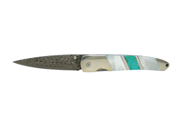 Jewelry Collection Mother of Pearl - Damascus - 4" Linerlock with pocket clip