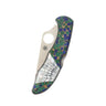 Spyderco Delica, VG-10 Serrated, Azurite & Bronze with Mother of Pearl Web Inlay, closed