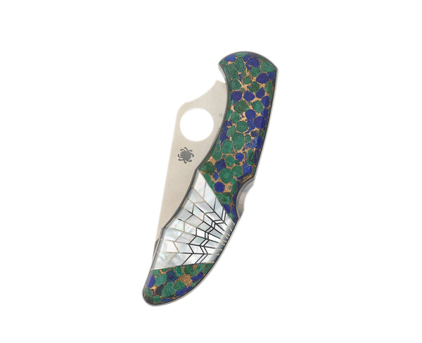 Spyderco Delica — VG-10 Serrated | Azurite & Bronze with Mother of Pearl Web Inlay