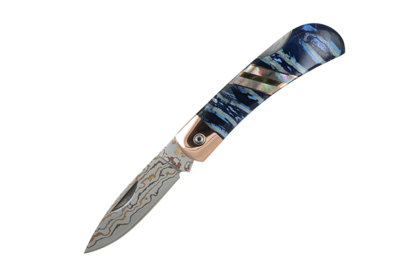 3" Lockback  Copper &amp; Brass Core Damascus (VG-10) | Fossilized Mammoth Tooth