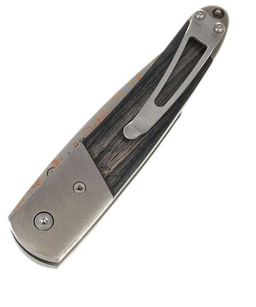 4" Liner Lock Copper & Brass Core Damascus (VG-10) | Natural Fossilized Mammoth Tooth
