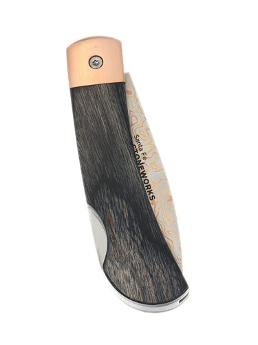 3" Copper & Brass Core Damascus Lockback — Azurite, Bronze and Lapis — Generic Back