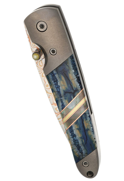 4" Liner Lock Copper & Brass Core Damascus (VG-10) | Blue Fossilized Mammoth Tooth