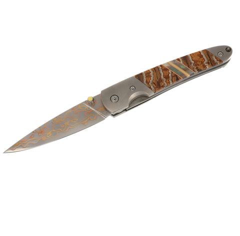 4" Liner Lock Copper & Brass Core Damascus (VG-10) | Natural Fossilized Mammoth Tooth