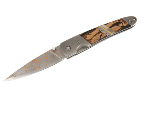 4" Liner Lock Copper & Brass Core Damascus (VG-10) | Caramel Fossilized Mammoth Tusk