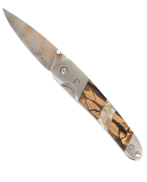 4" Liner Lock Copper & Brass Core Damascus (VG-10) | Caramel Fossilized Mammoth Tusk