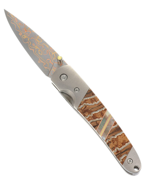 4" Liner Lock Copper & Brass Core Damascus (VG-10) | Natural Fossilized Mammoth Tooth