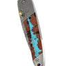4" Copper & Brass Core Damascus Liner Lock — Vein Turquoise — Closed