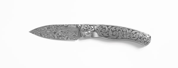 El Rey Damasteel Fully Engraved Solid Ti "Docs Engraving Floral"