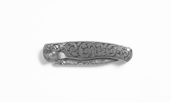 El Rey Damasteel Fully Engraved Solid Ti "Docs Engraving Floral"
