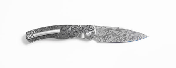 El Rey Damasteel Fully Engraved Solid Ti "Docs Engraving Floral"
