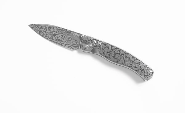 El Rey Damasteel Fully Engraved Solid Ti "Docs Engraving Floral"